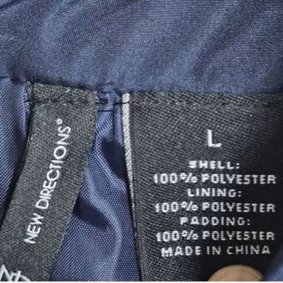 NEW DIRECTIONS Quilted Sleeveless Vest Blue, Diamond Pattern, Snap Closure,L - Picture 10 of 10